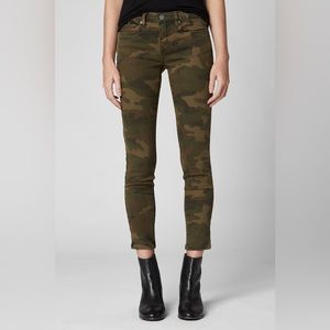Blank NYC The Reade Crop Mid Rise Skinny Green Camouflage Print Ankle Jeans